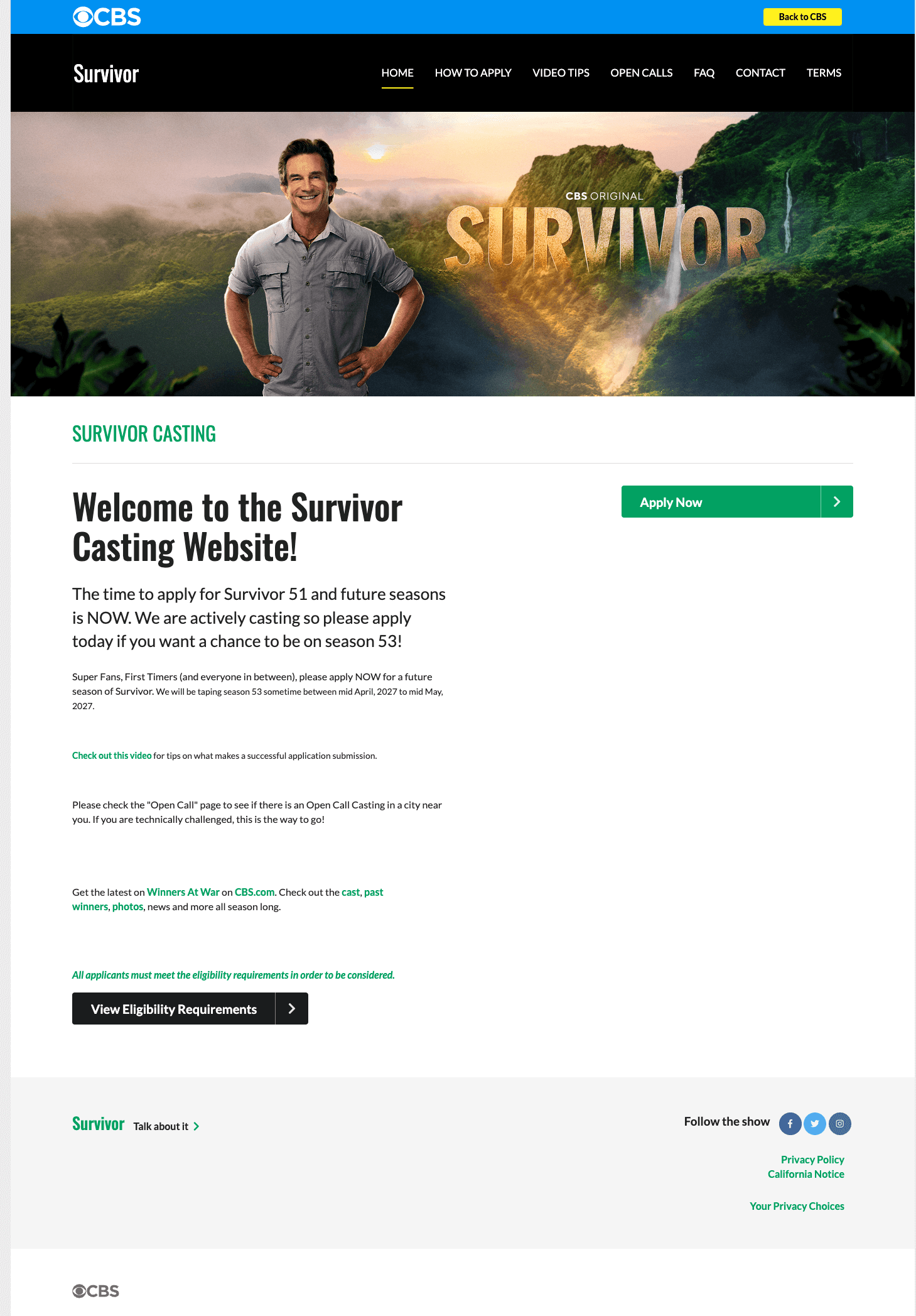Survivor casting site — the shipped design