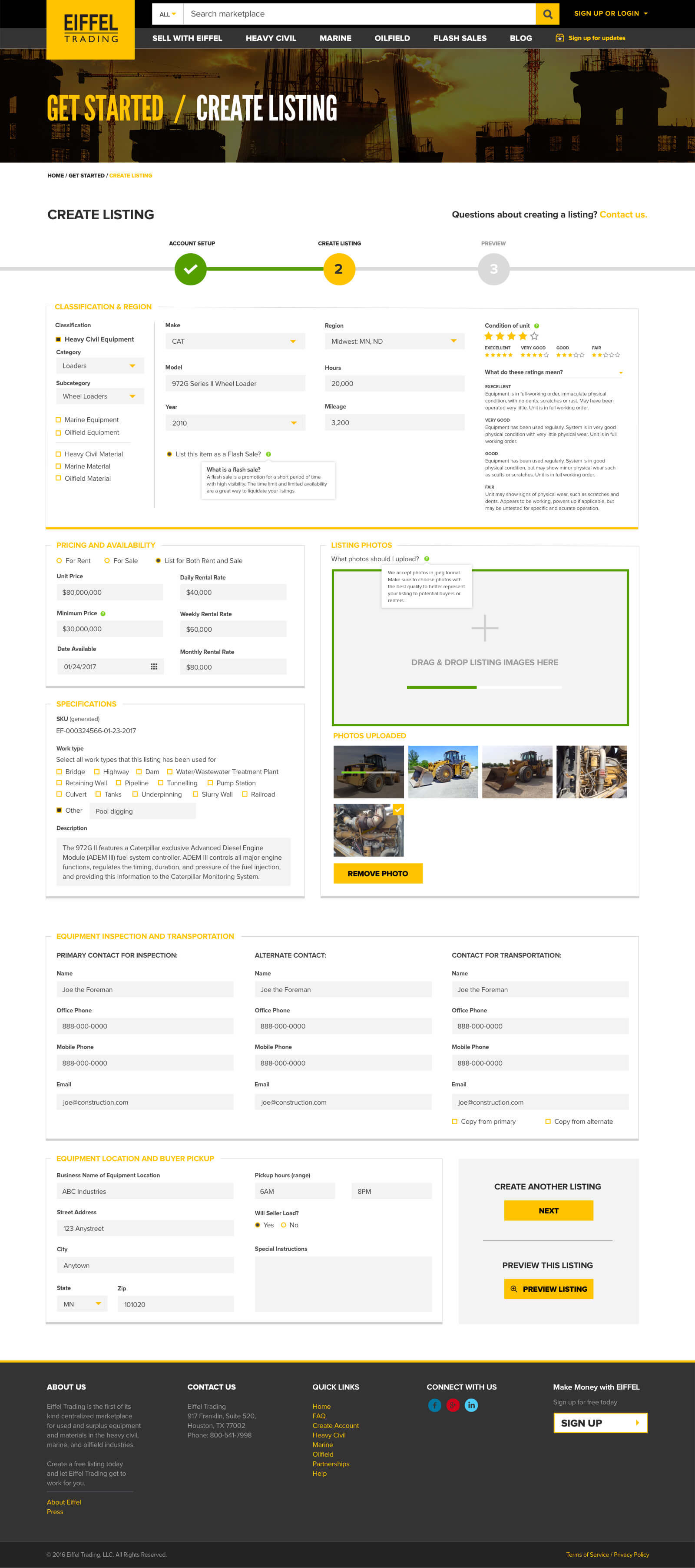 The step-by-step listing wizard