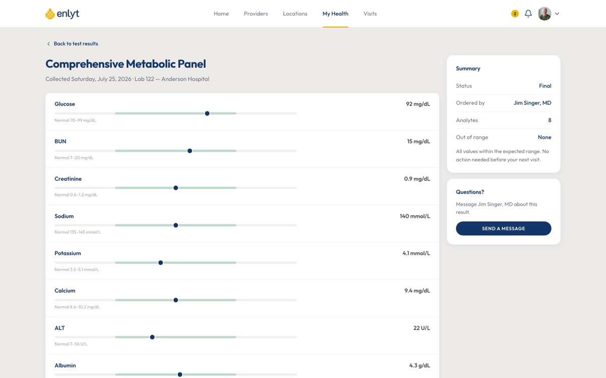 Enlyt web portal — Lab results
